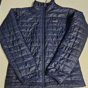Patagonia Jacket Mens Small Navy Blue Nano Puff Puffer Full Zip Quilted Logo